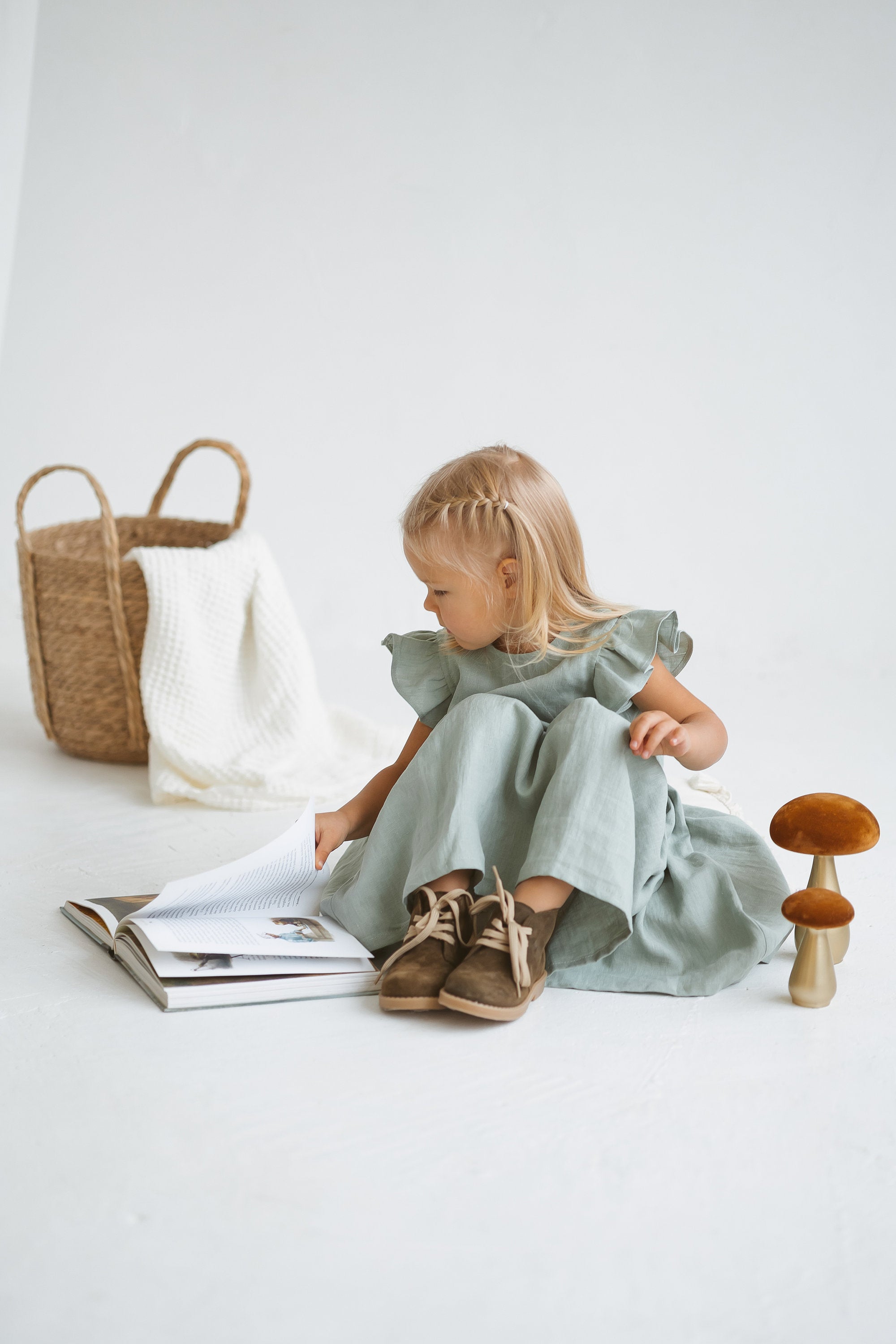 Sage Linen Girls Dress