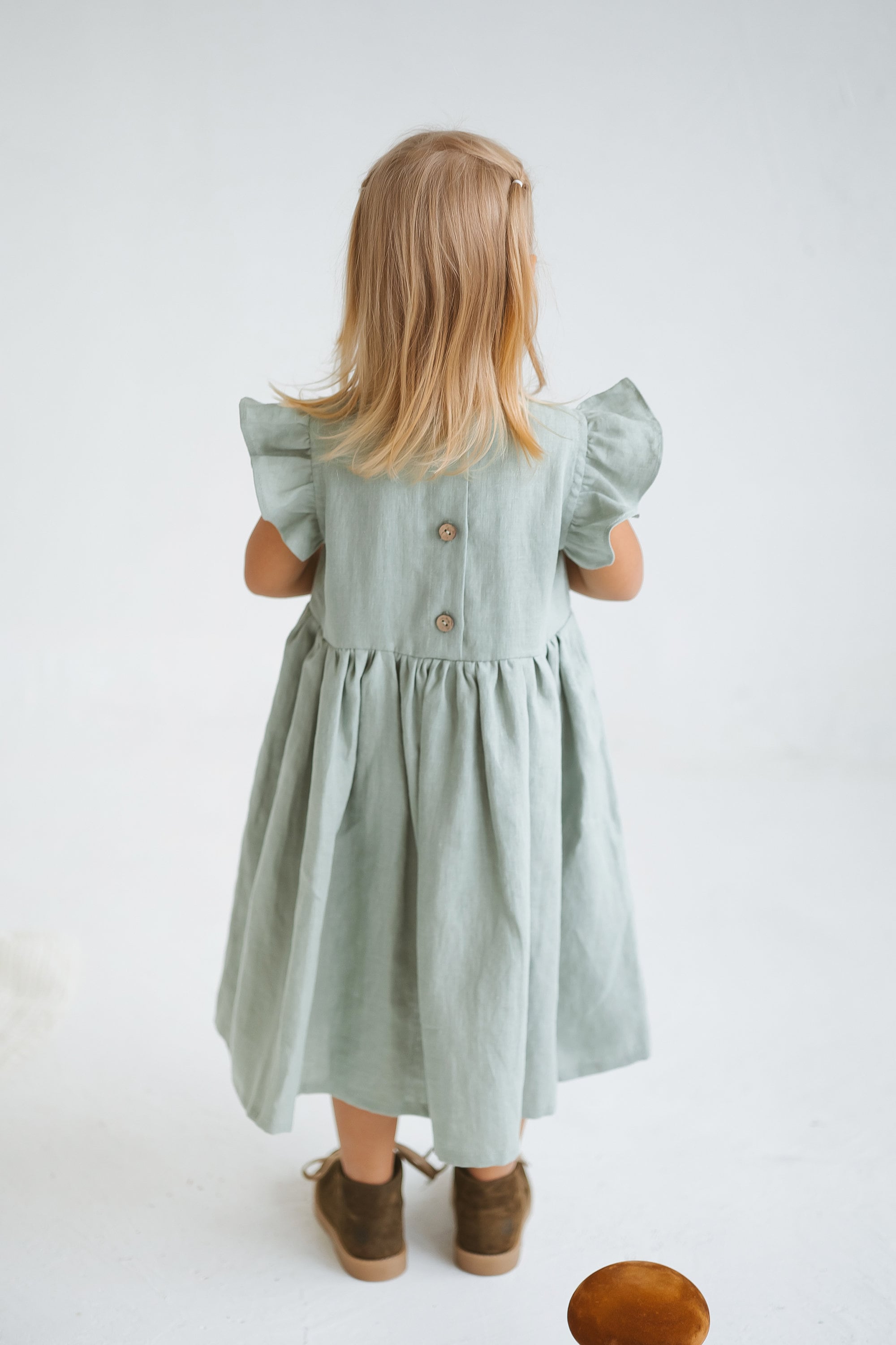 Sage Linen Girls Dress