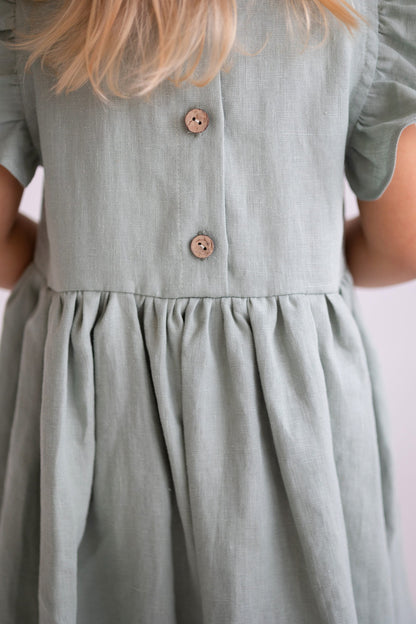 Sage Linen Girls Dress