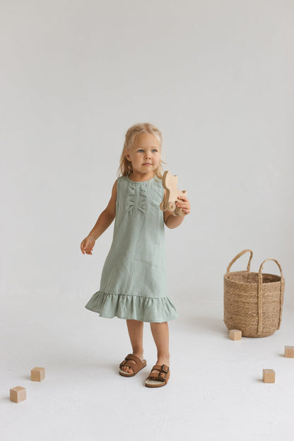 Sage Linen Girls Dress