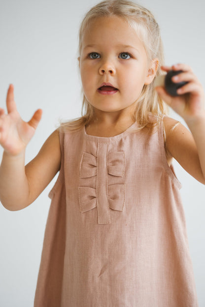 Peach Linen Girls Dress