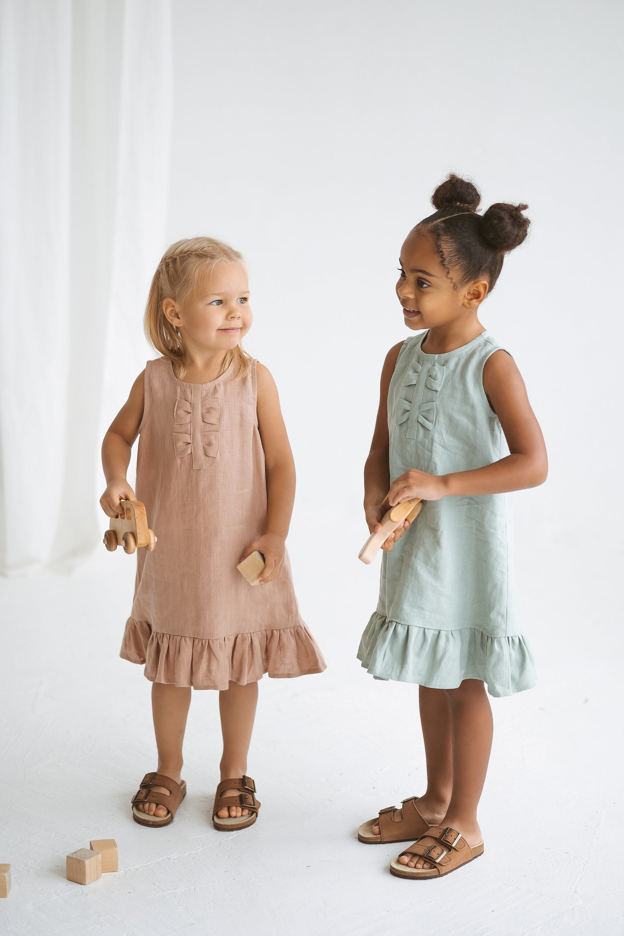 Peach Linen Girls Dress
