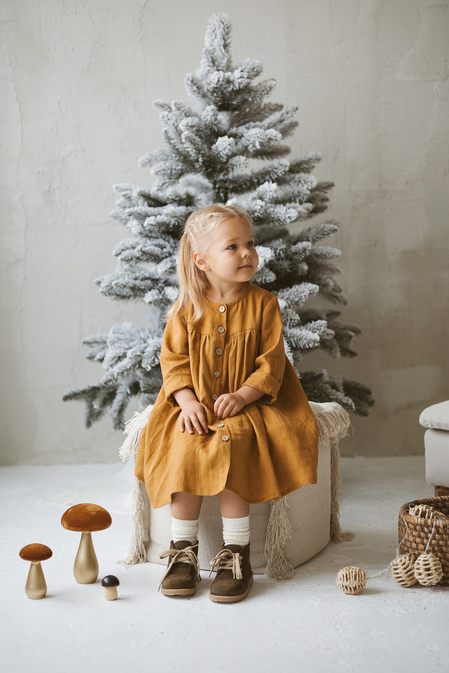 Girls Linen Dress With Buttons