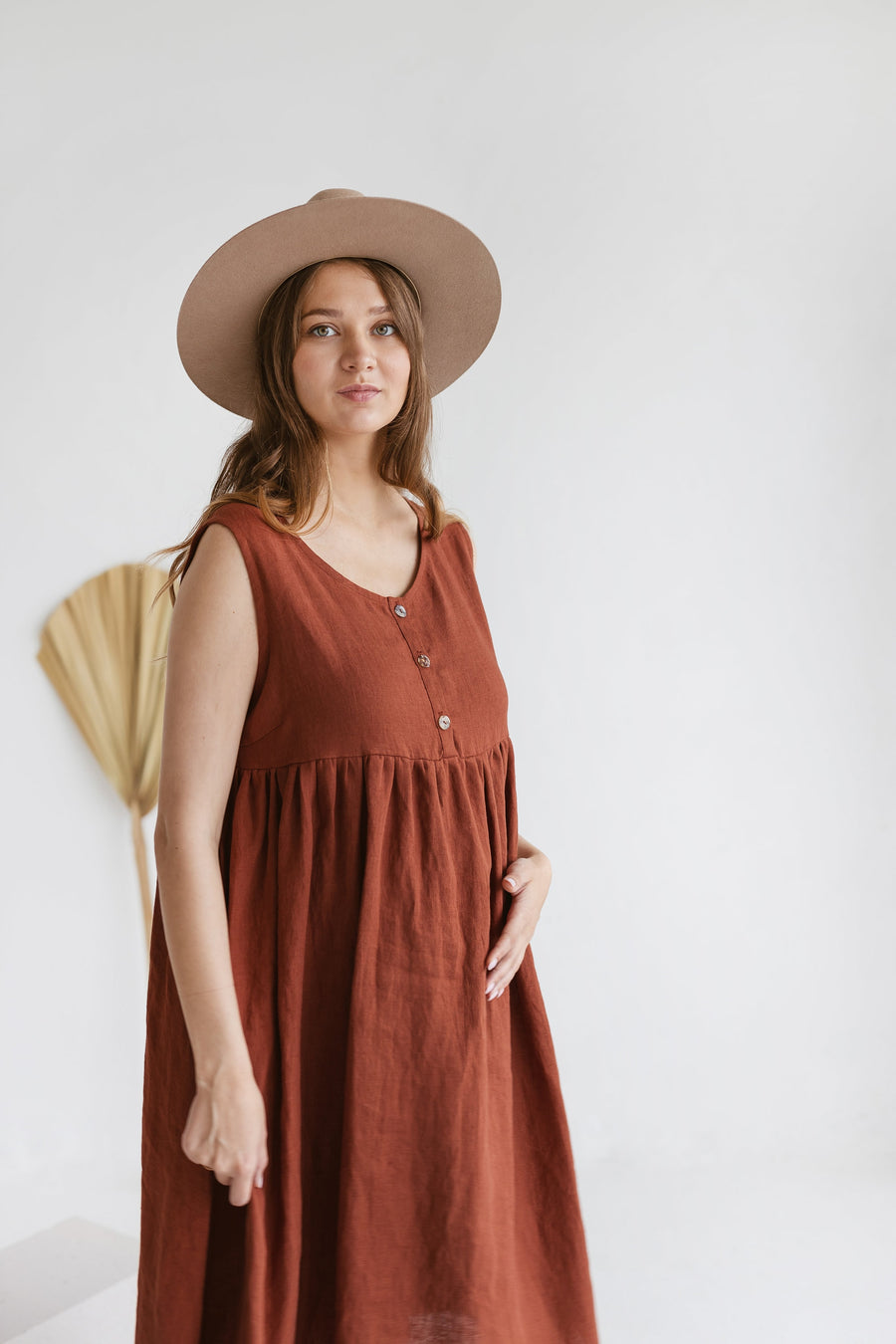 Rusty Linen Maternity Dress