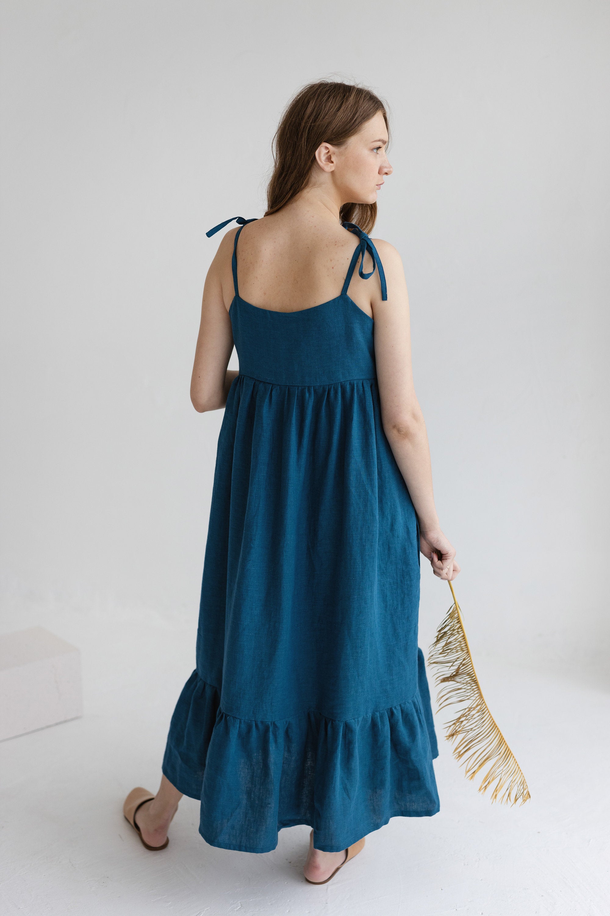 Dark Teal Linen Maternity Dress