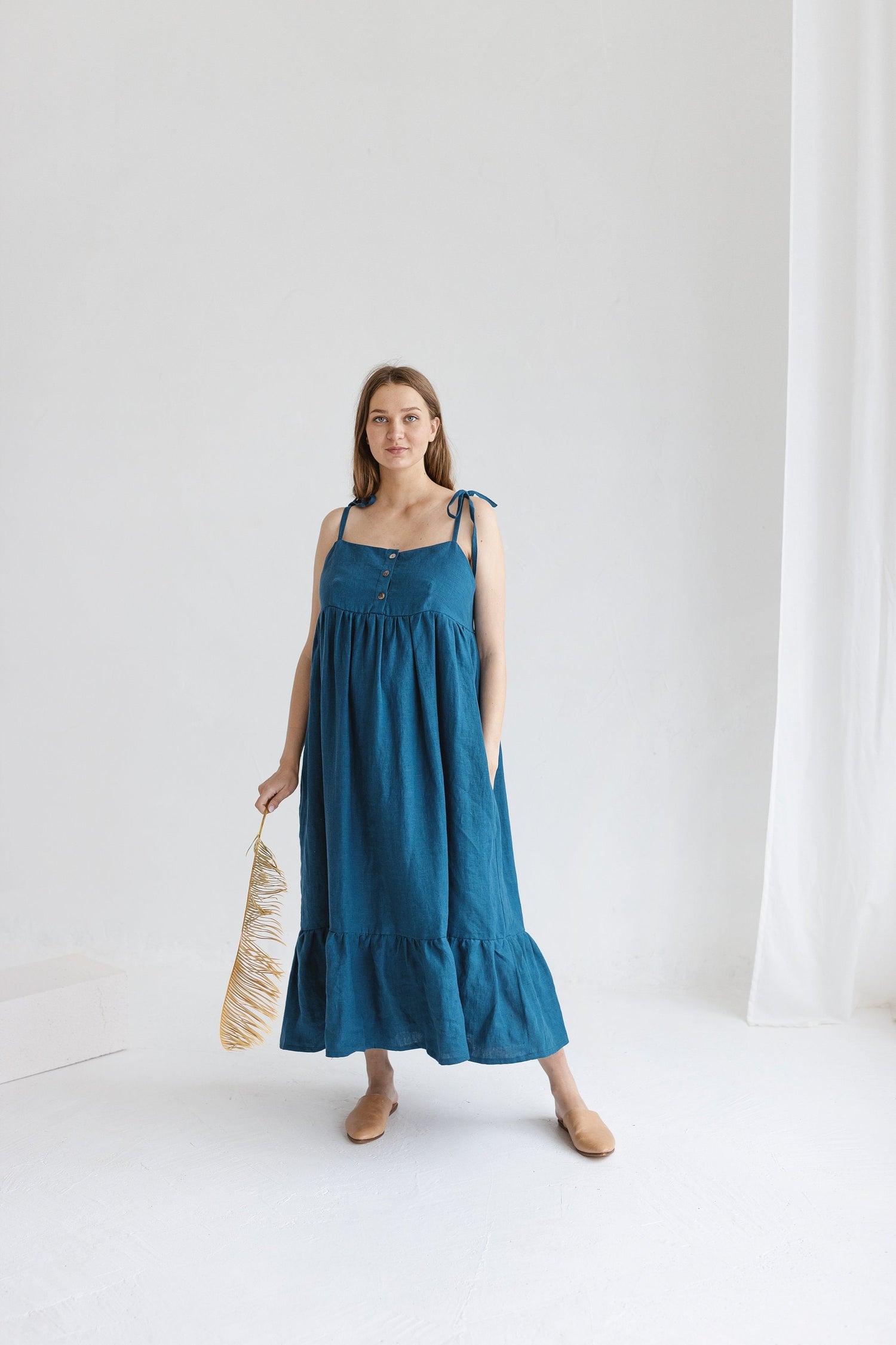 Dark Teal Linen Maternity Dress