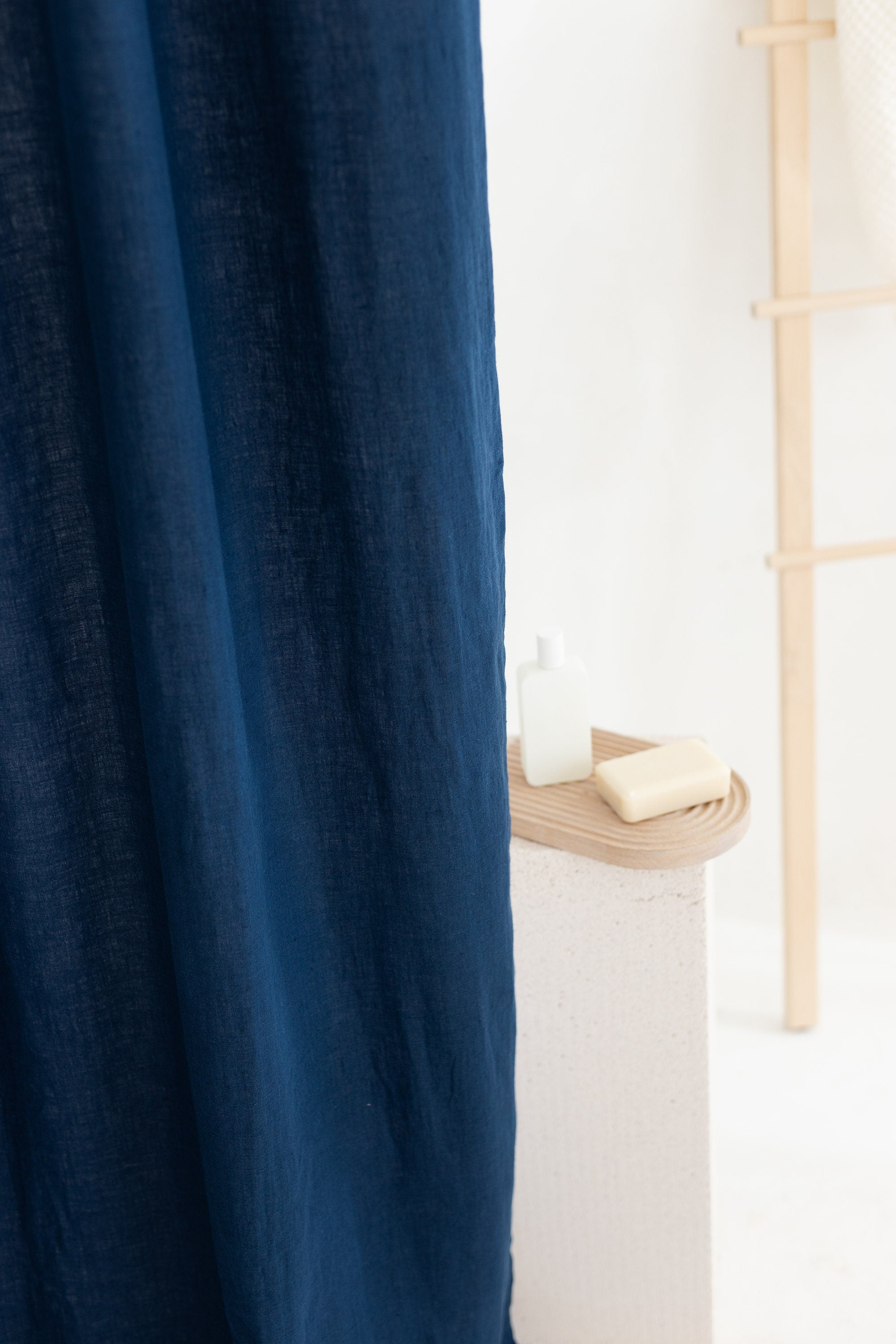 Waterproof Steel Blue Linen Shower Curtain 140CM / 55&