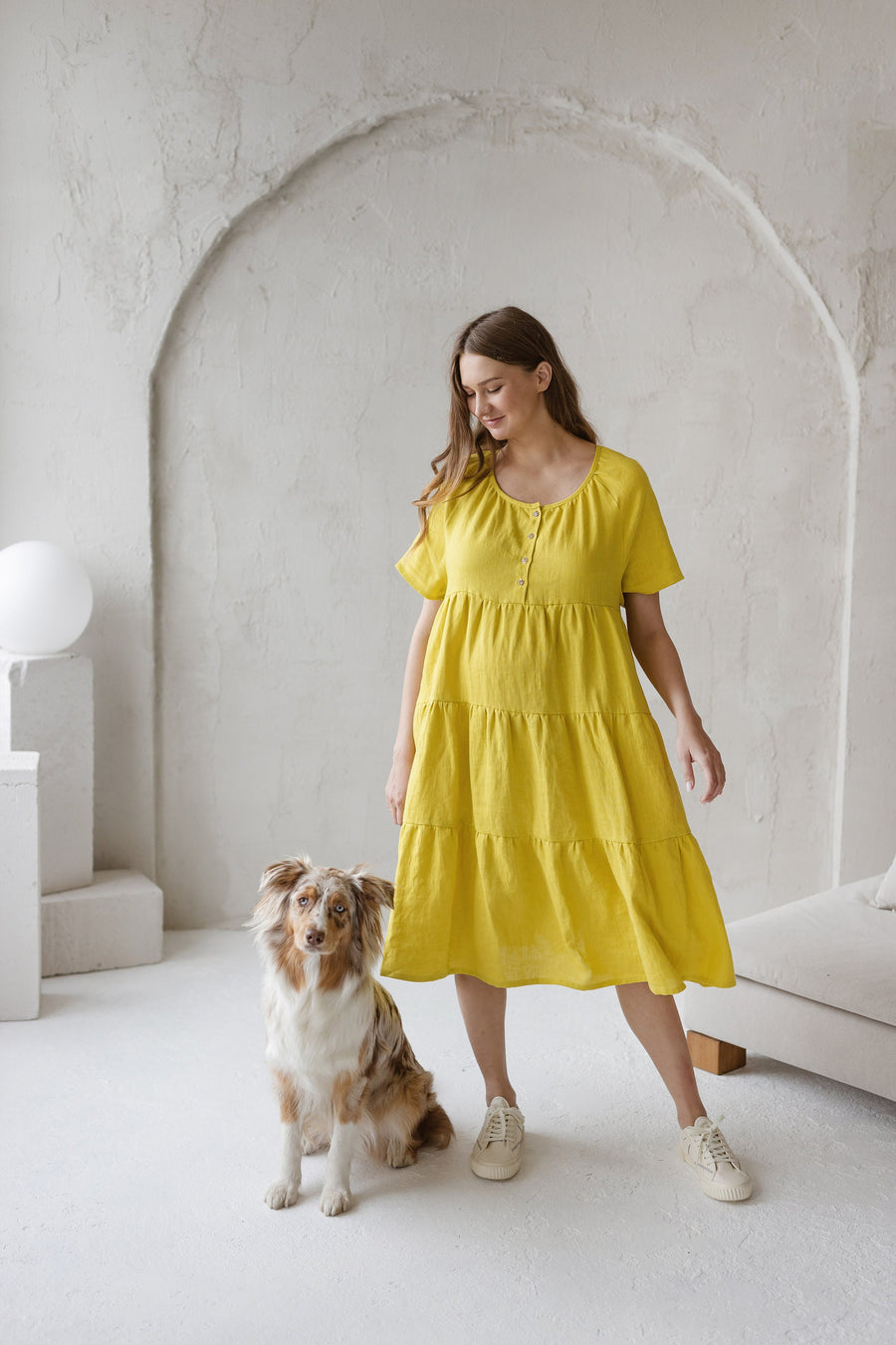 Chartreuse Yellow Linen Maternity Dress