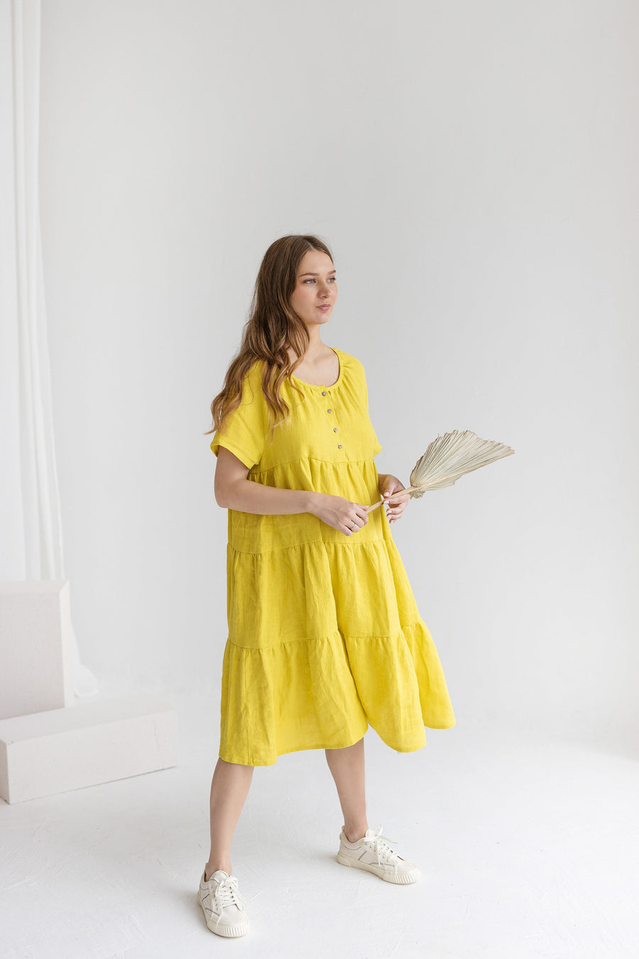 Chartreuse Yellow Linen Maternity Dress