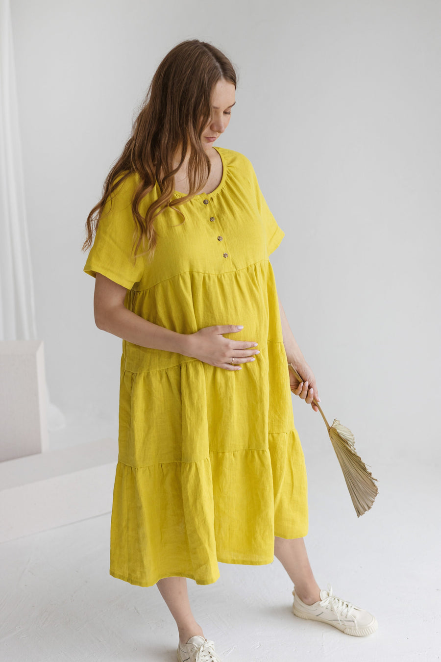 Chartreuse Yellow Linen Maternity Dress