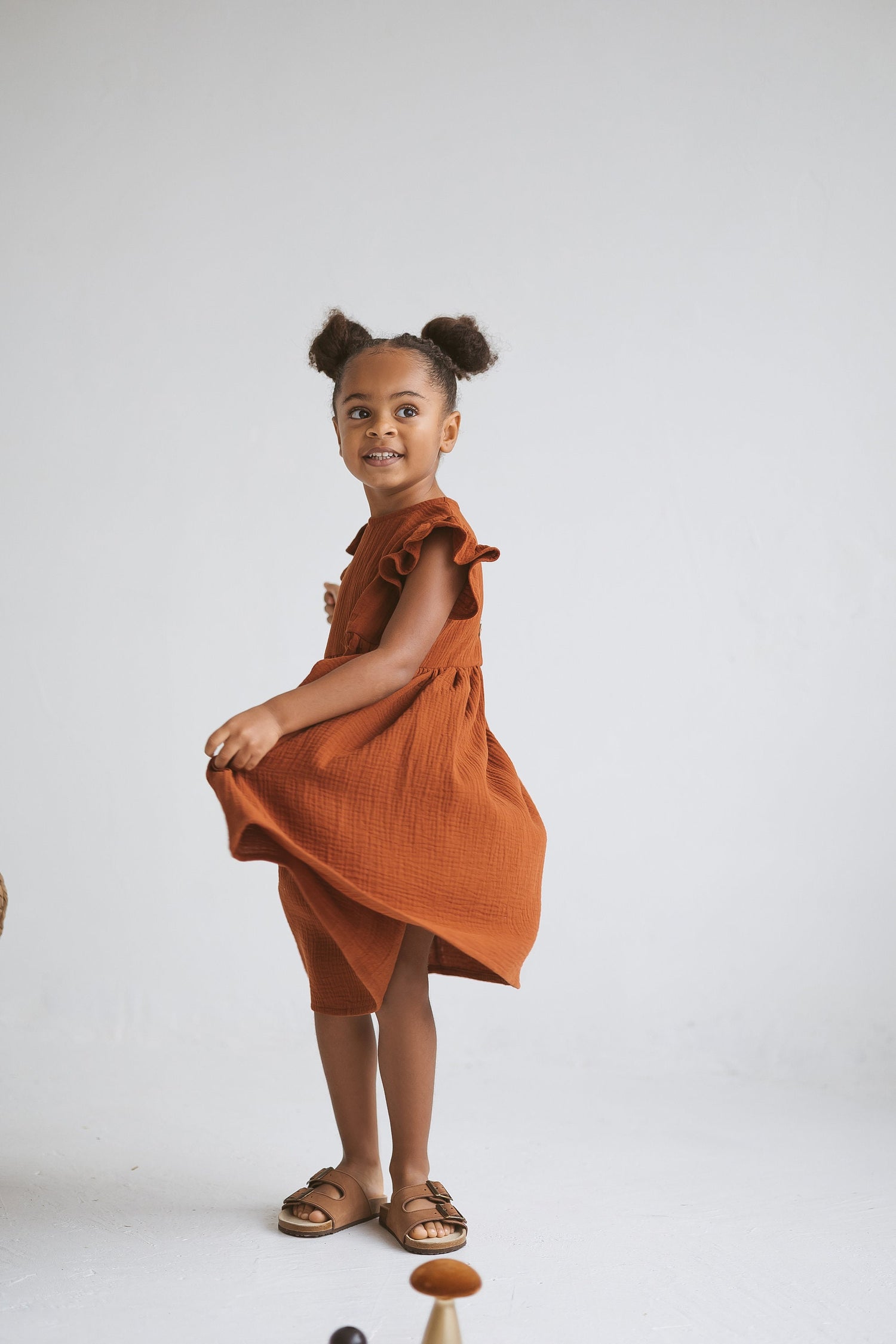 girl brown dress Chocolate Brown Sleeve and Neck Gathered Dress Cotton Girls Dress