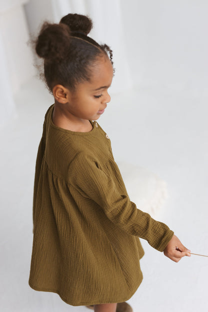 Olive Green Muslin Girls Dress