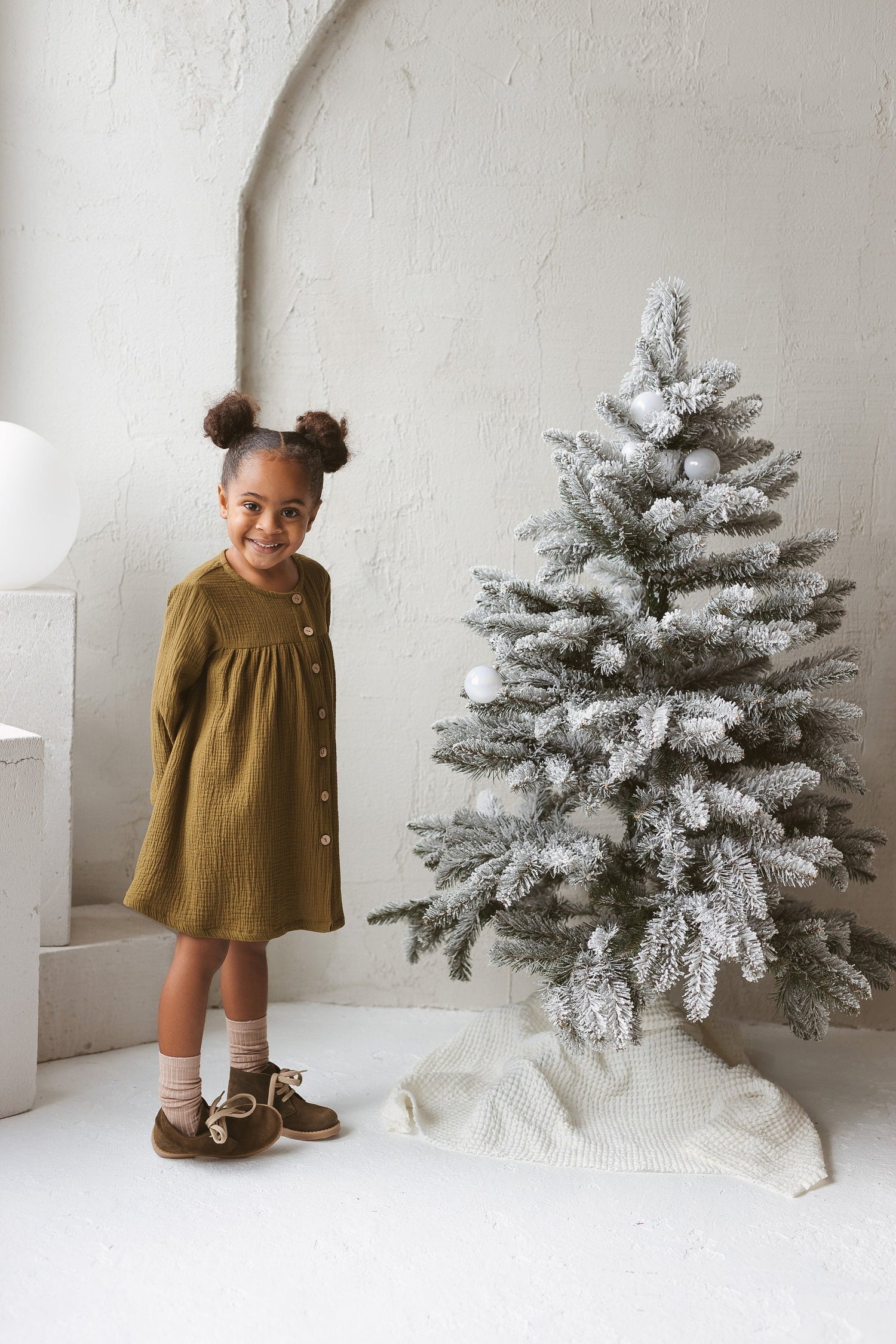 Olive Green Muslin Girls Dress Olive Green Muslin Girls Dress
