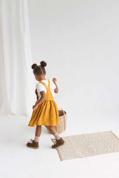 Mustard Girls Linen Pinafore Dress