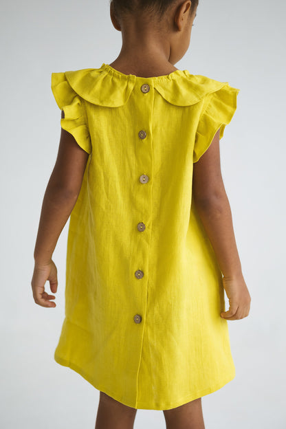 Chartreuse Yellow Linen Girls Dress Chartreuse Yellow Linen Girls Dress
