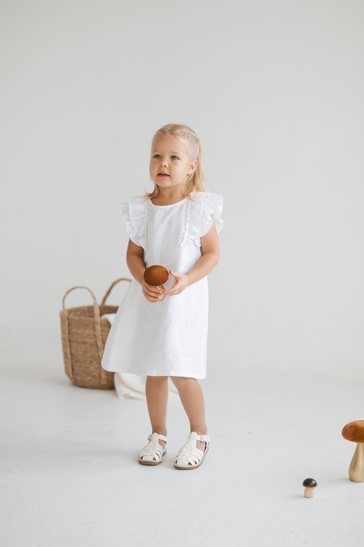 White Linen Girls Dress