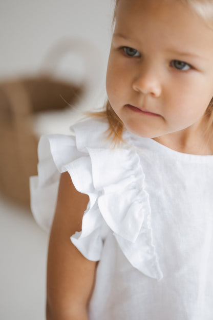 White Linen Girls Dress