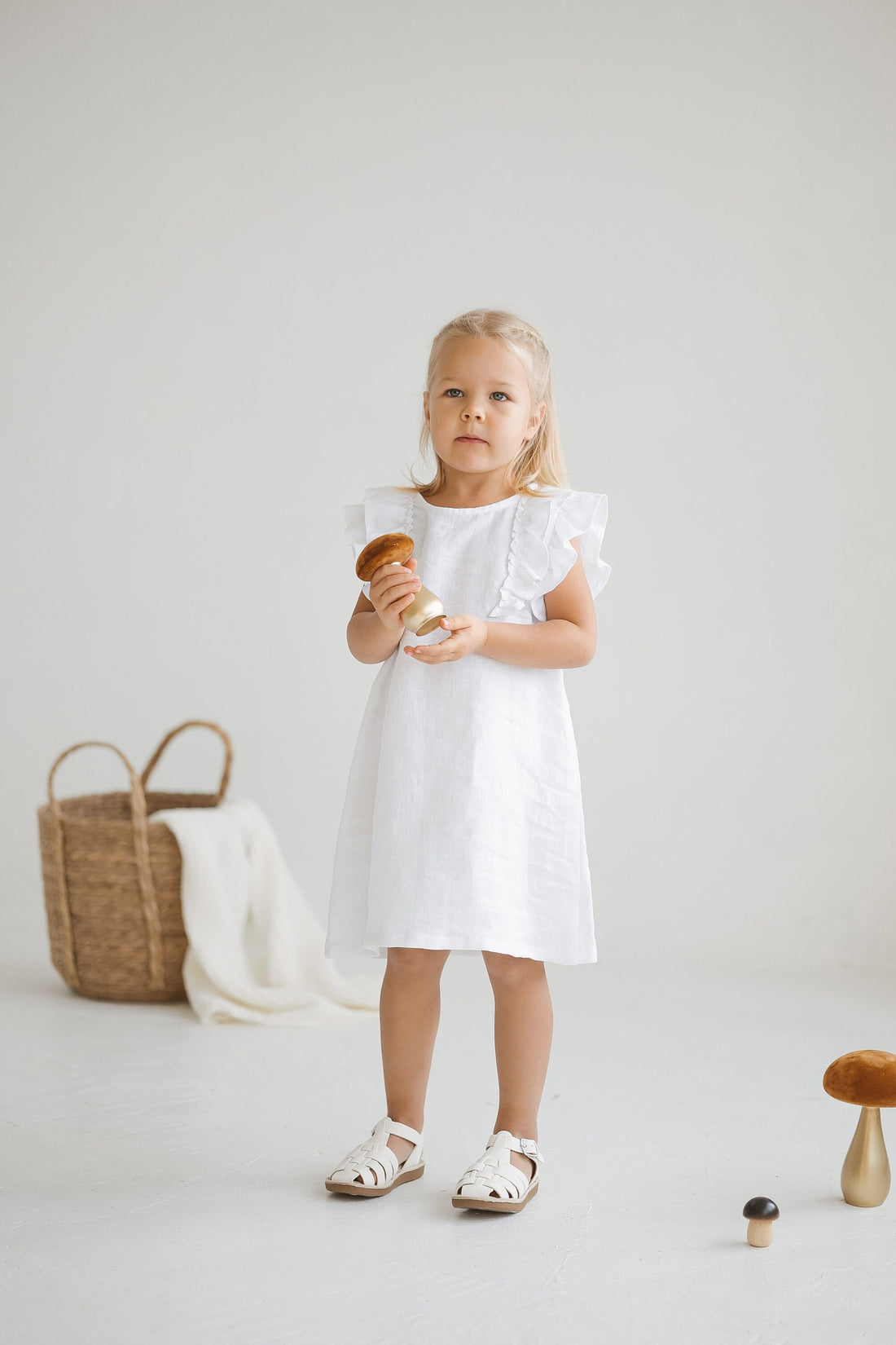 White Linen Girls Dress