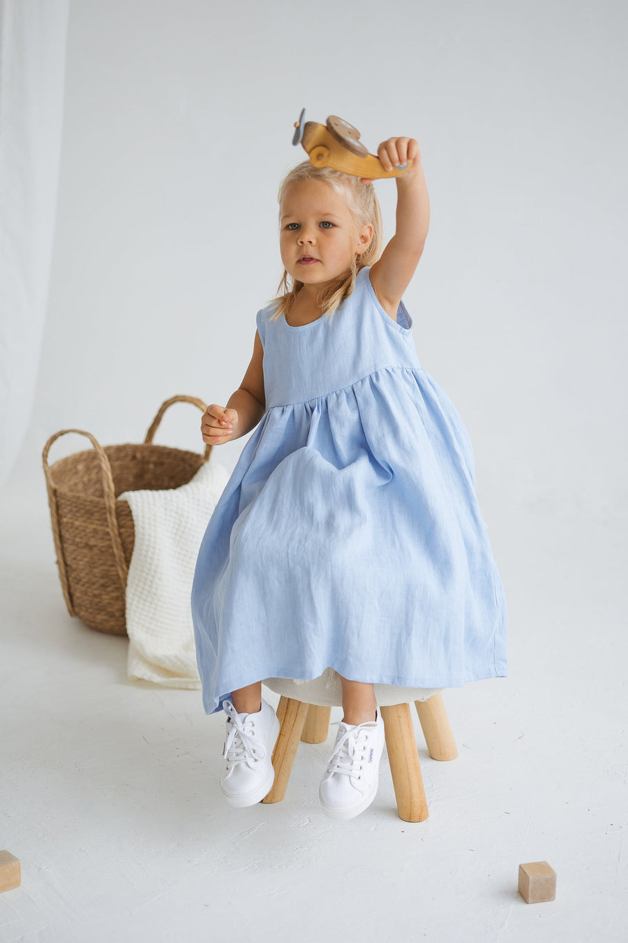 Baby Blue Girls Linen Dress