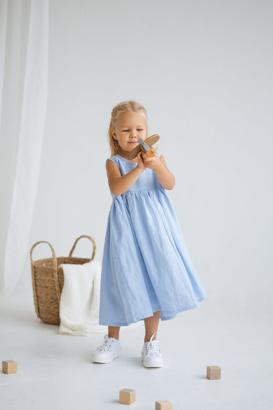 Baby Blue Girls Linen Dress