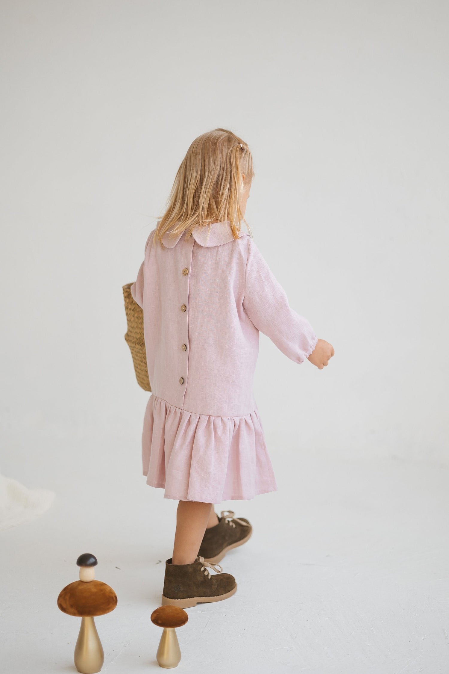 Pastel Pink Linen Girls Dress
