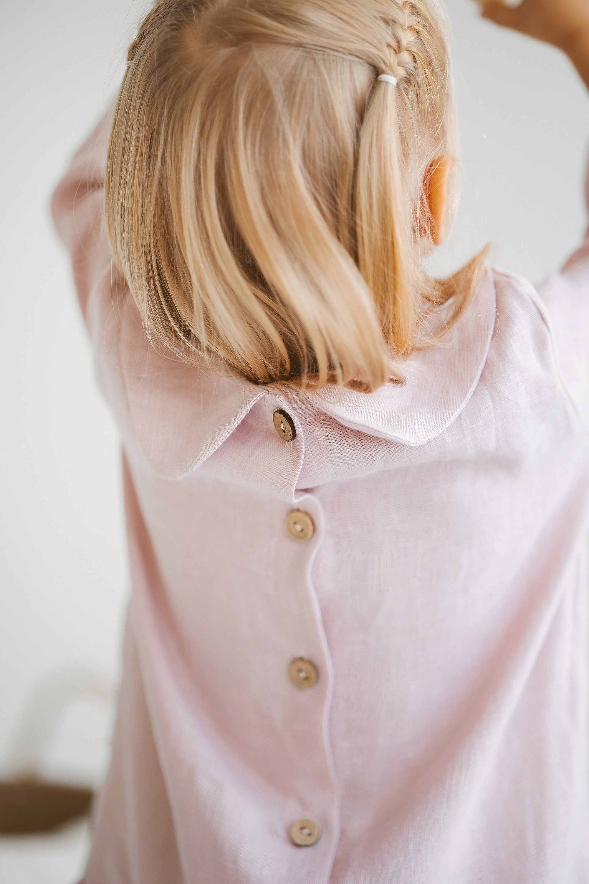 Pastel Pink Linen Girls Dress