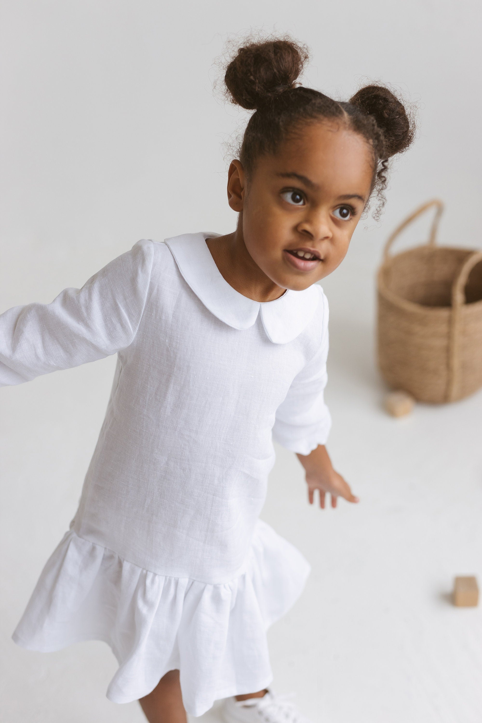 White Linen Girls Dress