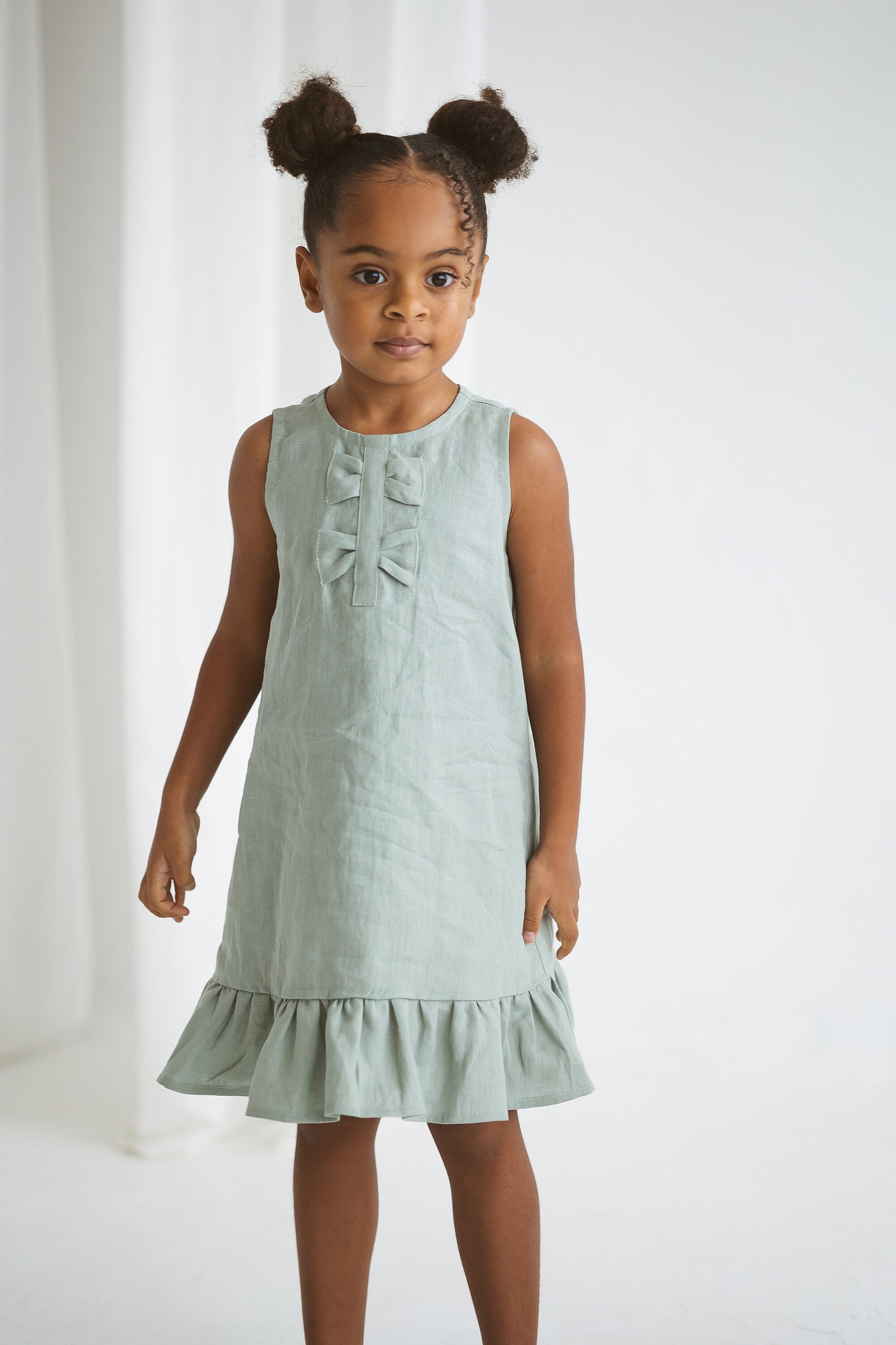 Sage Linen Girls Dress