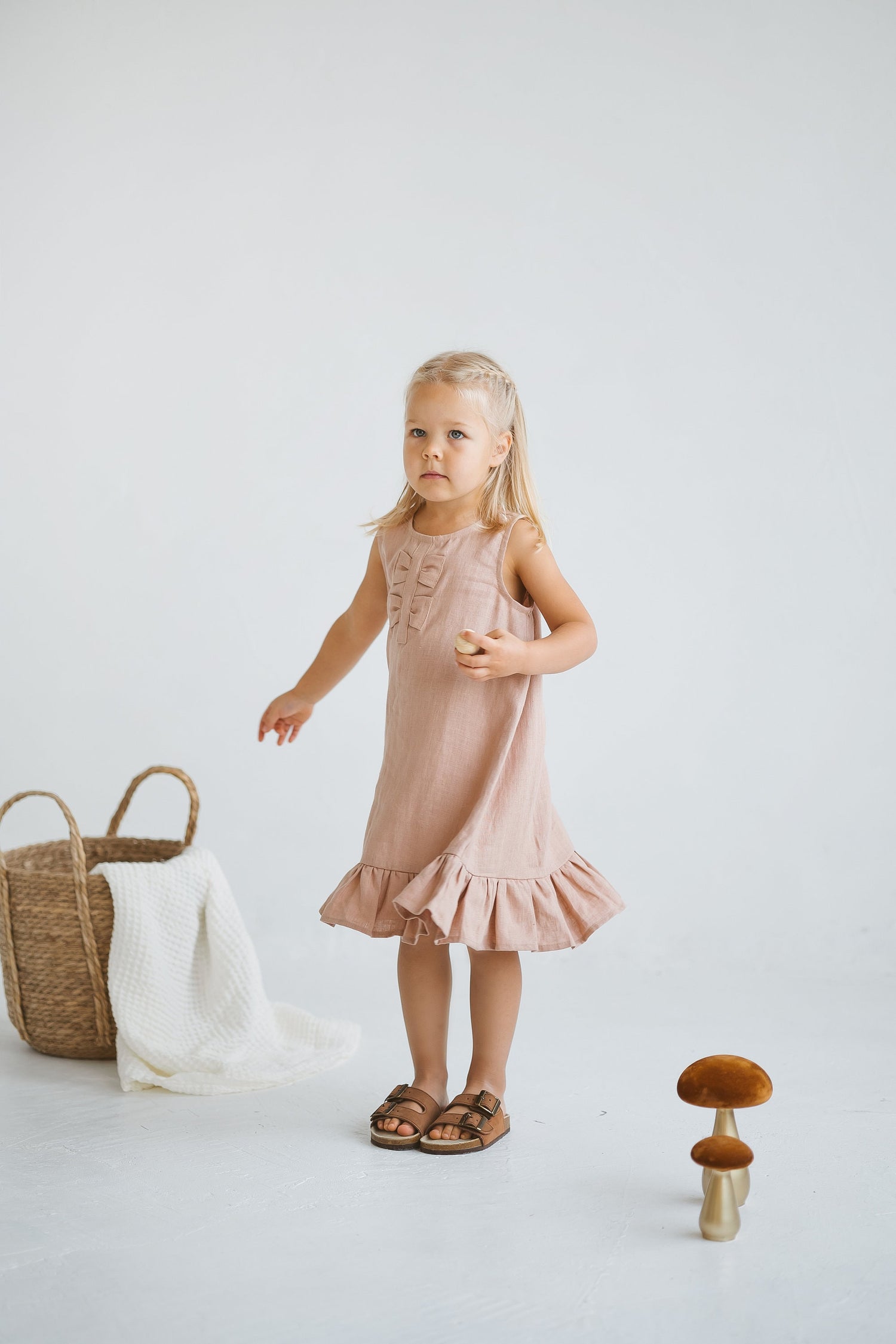 Peach Linen Girls Dress