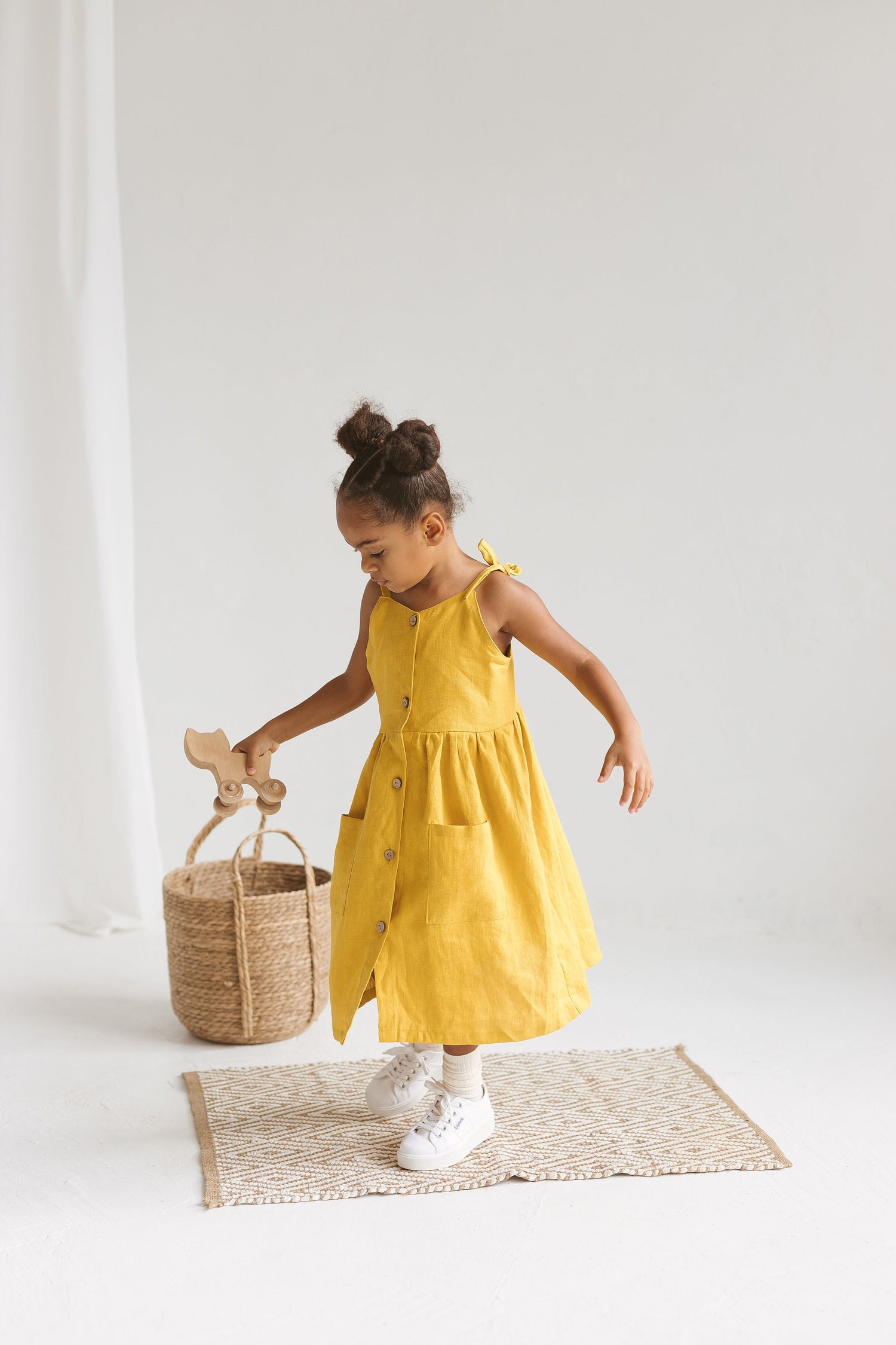 Girls Linen Pinafore Dress