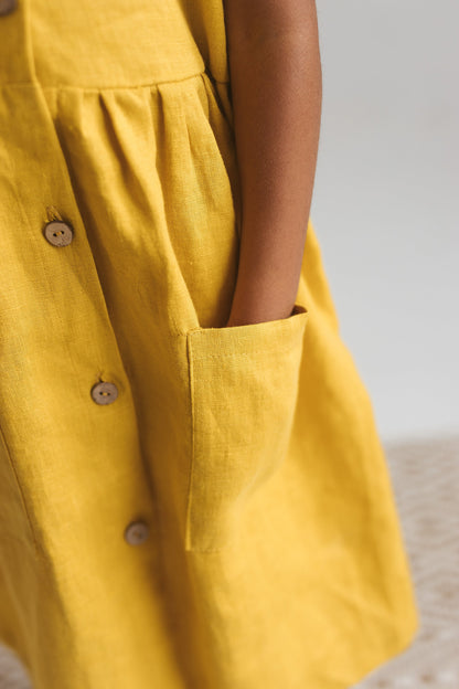 Girls Linen Pinafore Dress