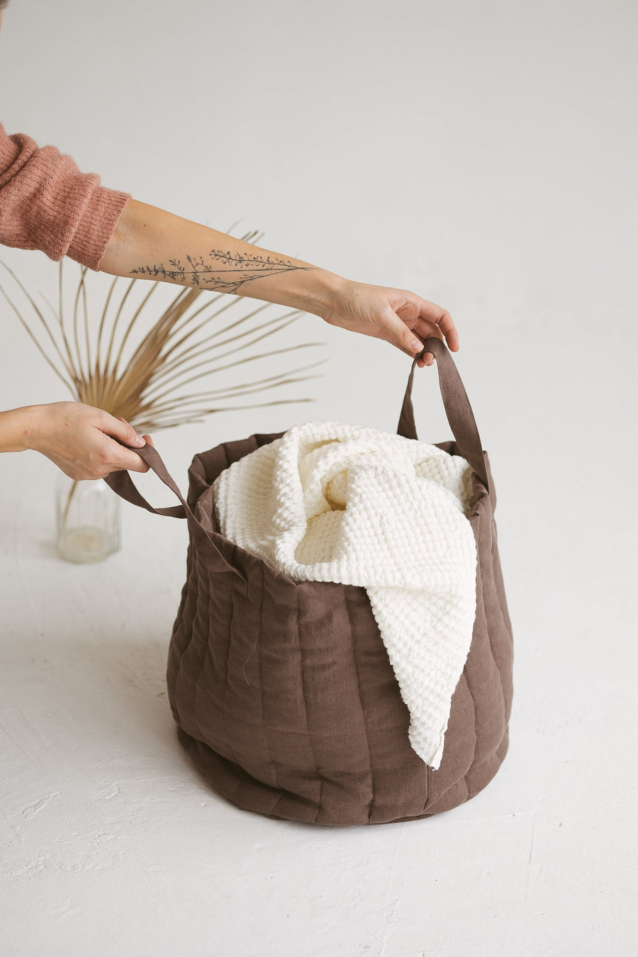 Walnut Brown Linen Laundry Basket