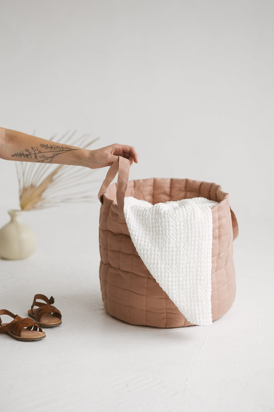 Peach Linen Laundry Basket