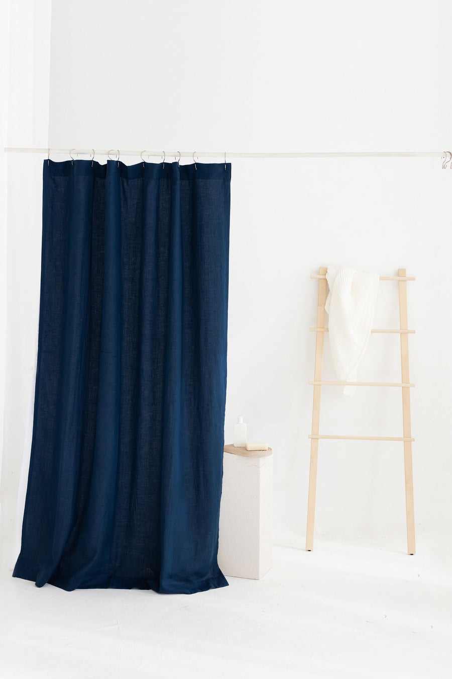 Waterproof Steel Blue Linen Shower Curtain 140CM / 55'' WIDTH