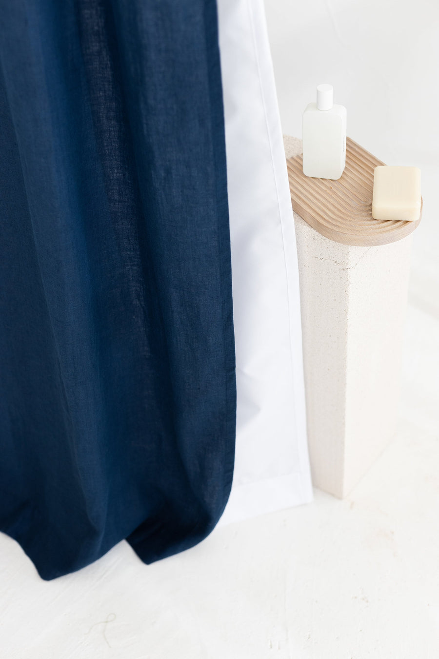 Waterproof Steel Blue Linen Shower Curtain 140CM / 55'' WIDTH
