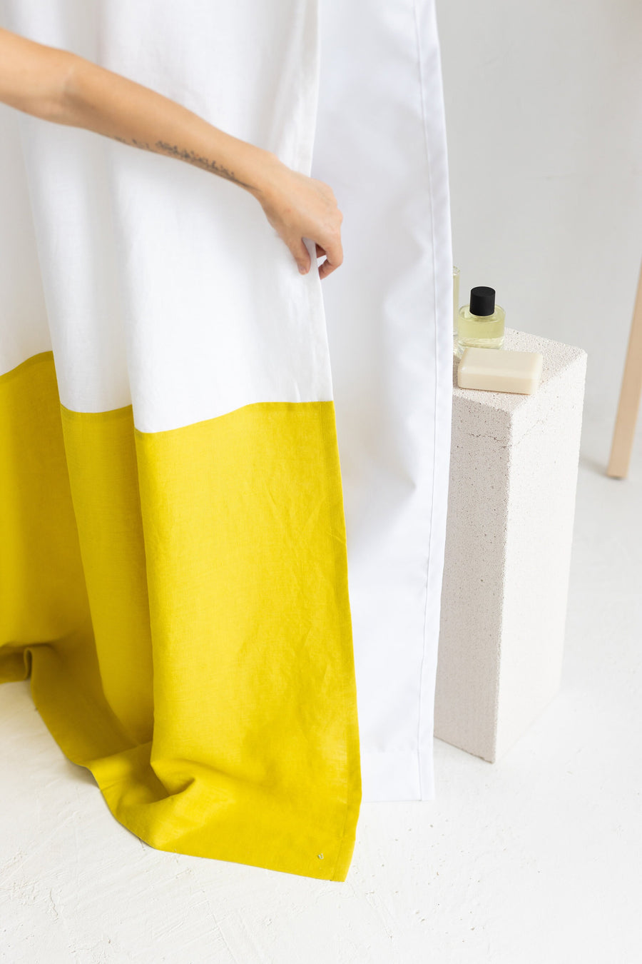 Waterproof White and Yellow Linen Shower Curtain