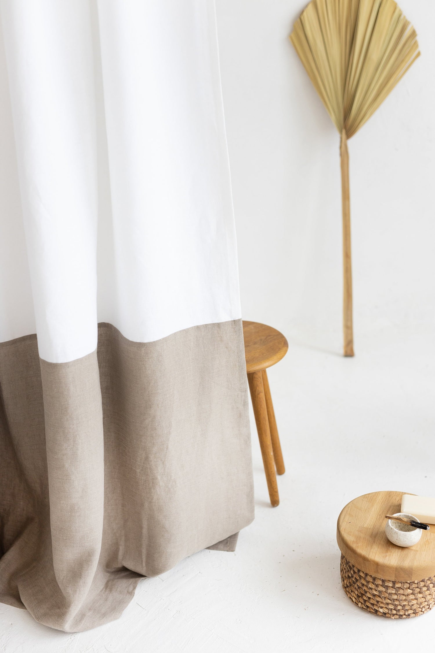 Waterproof White and Natural Linen Shower Curtain