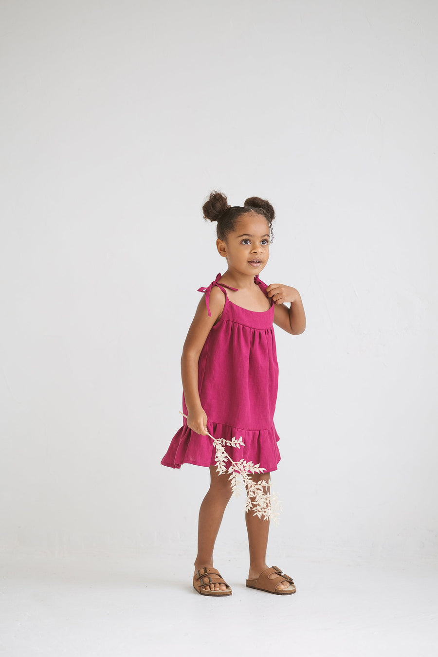 Fuschia Linen Girls Dress