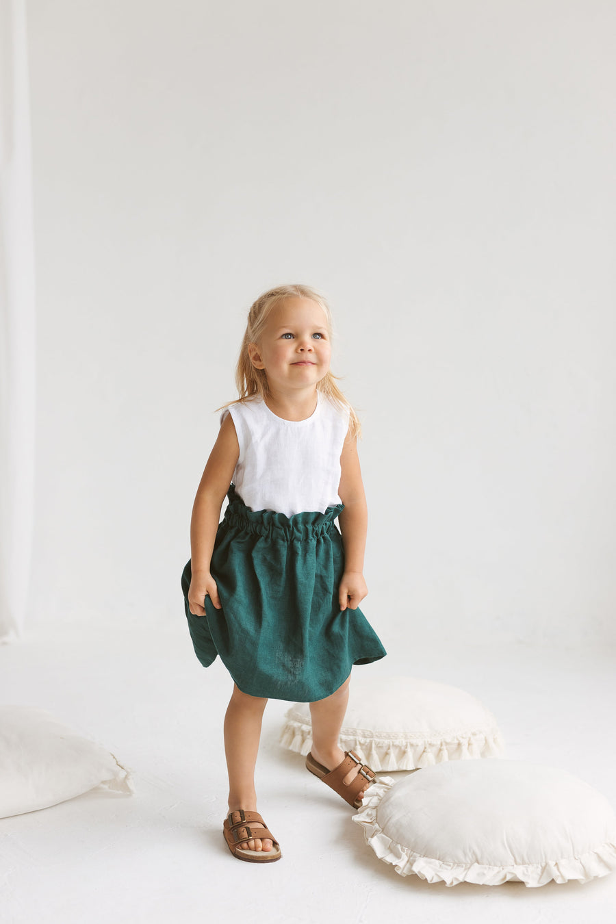 Emerald Linen Girls Skirt