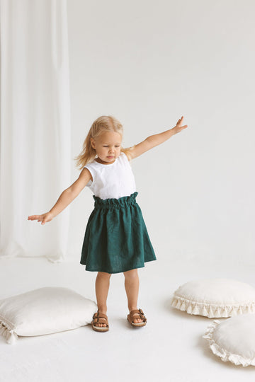 Emerald Linen Girls Skirt