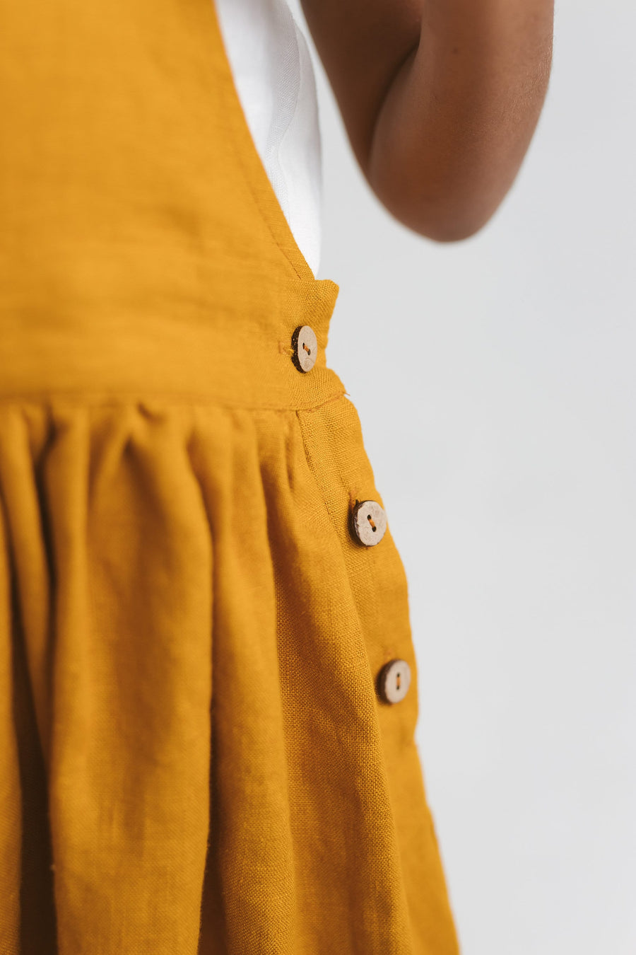 Mustard Girls Linen Pinafore Dress Sand Snow Linen