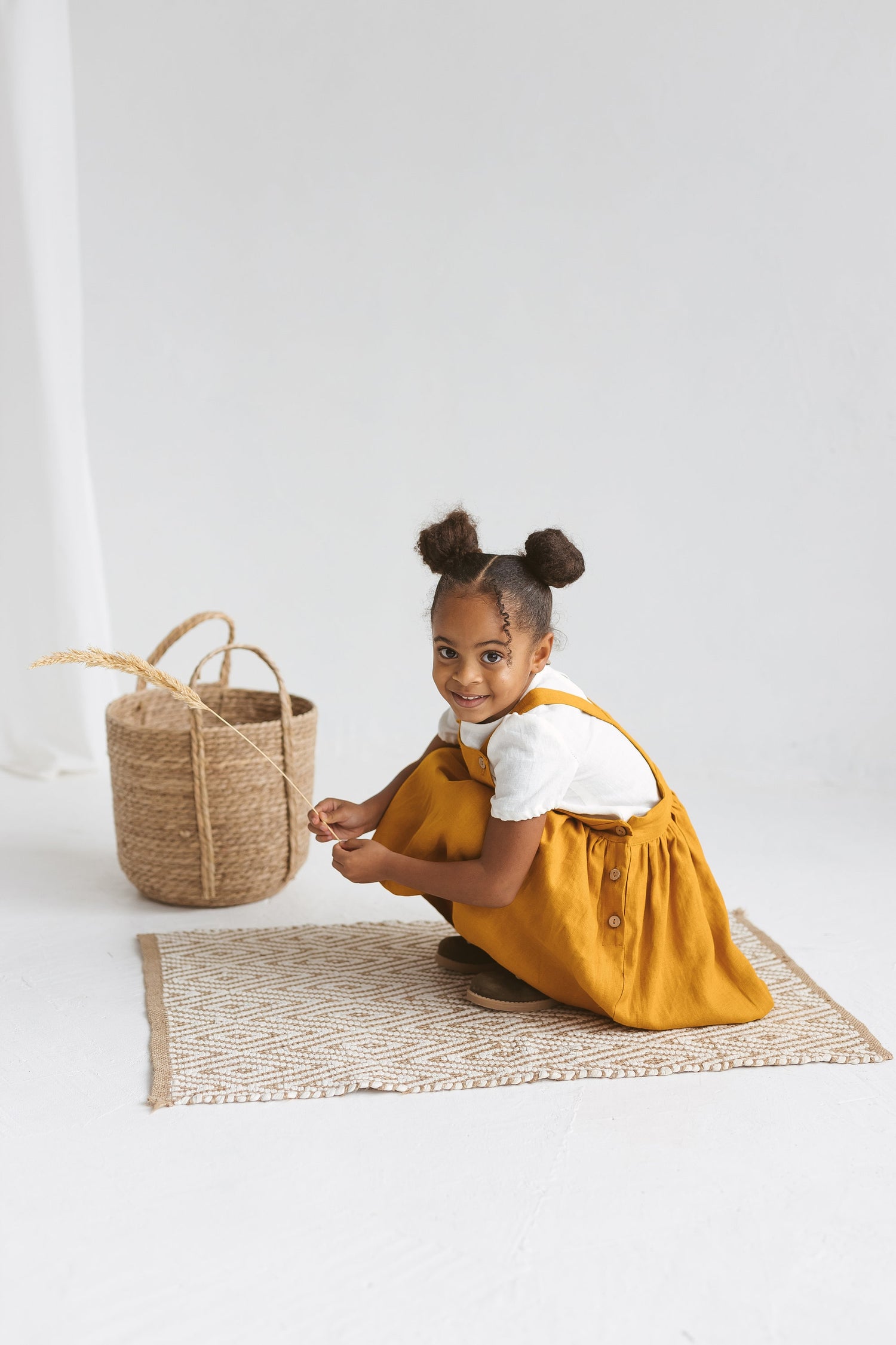 Mustard Girls Linen Pinafore Dress