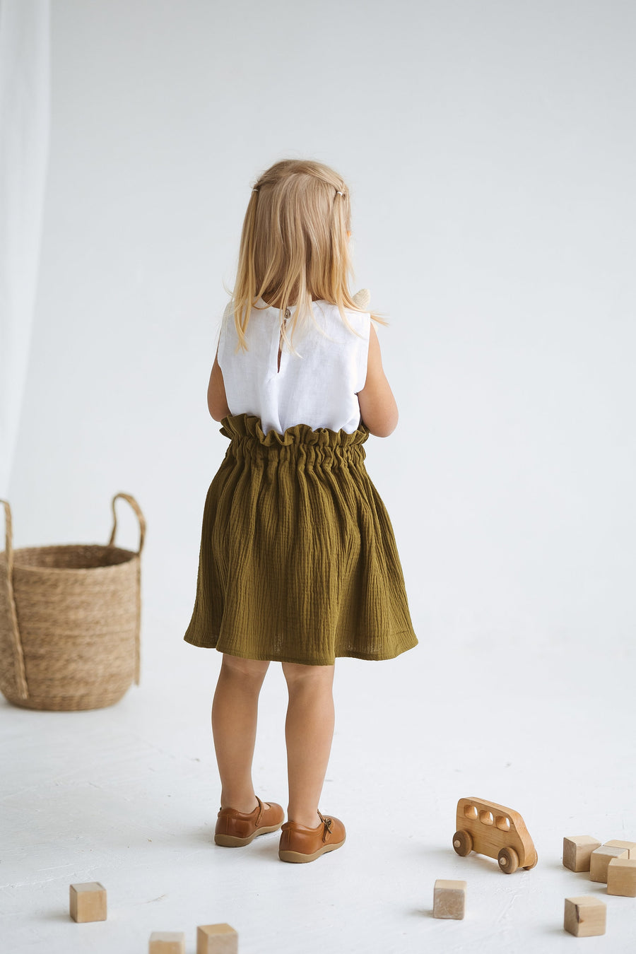 Olive Green Girls Muslin Skirt