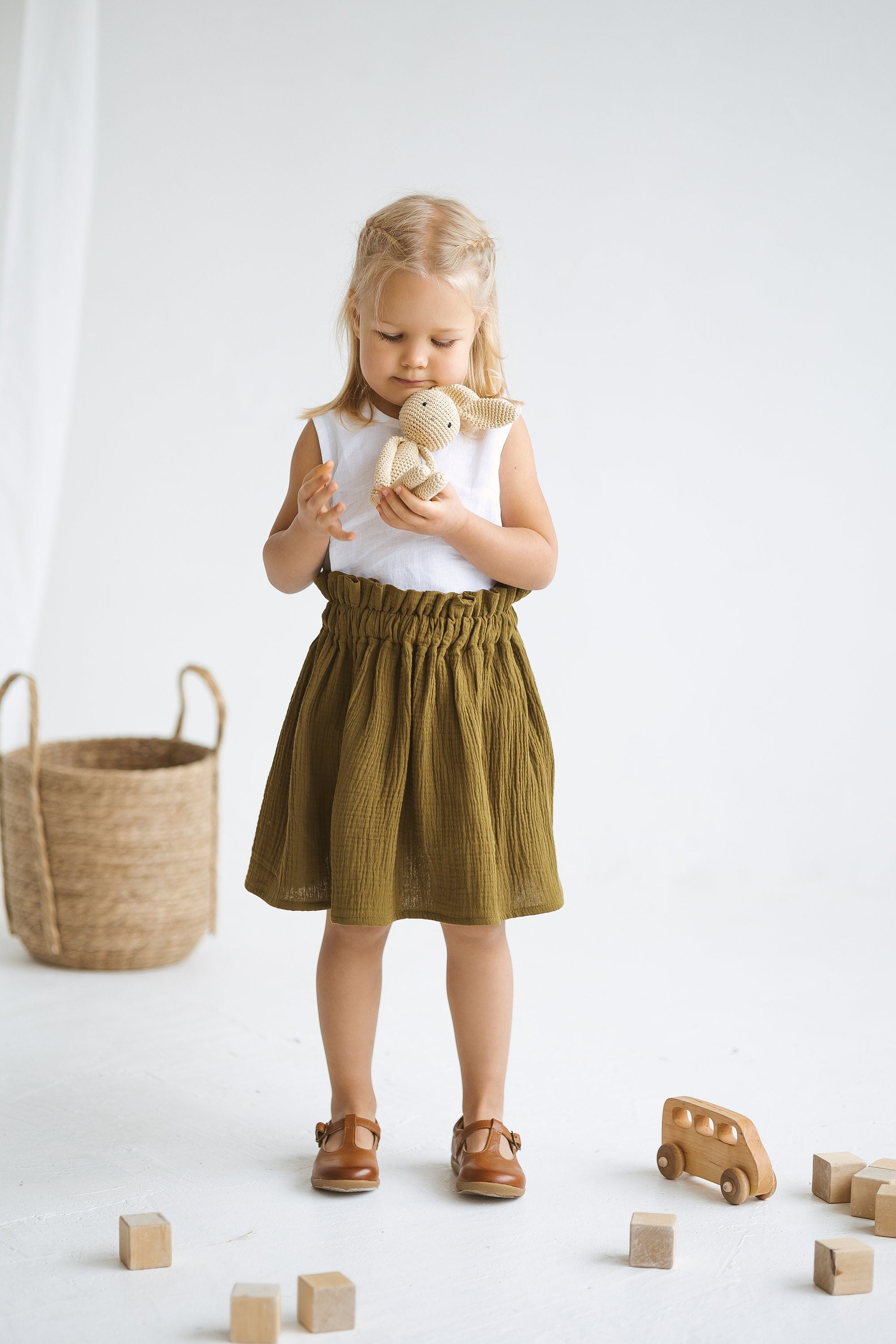 Olive Green Girls Muslin Skirt