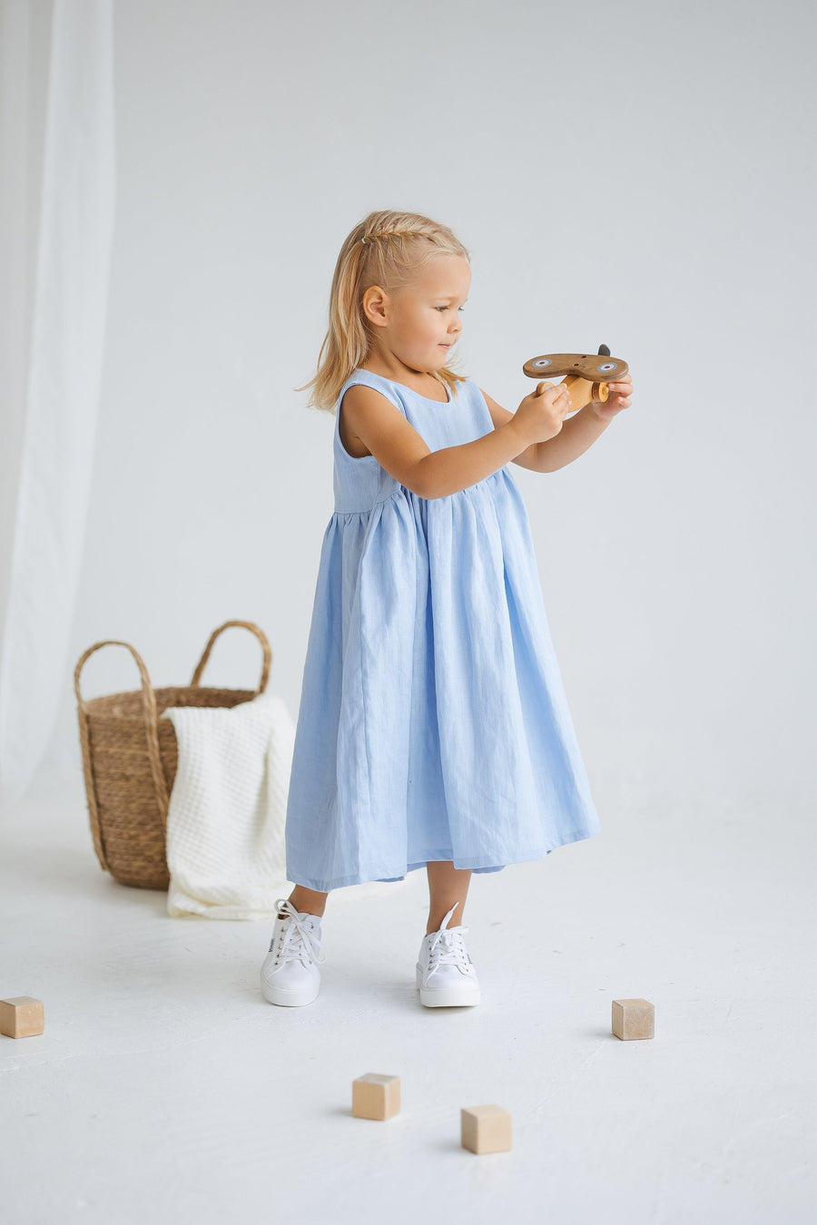 Baby Blue Girls Linen Dress