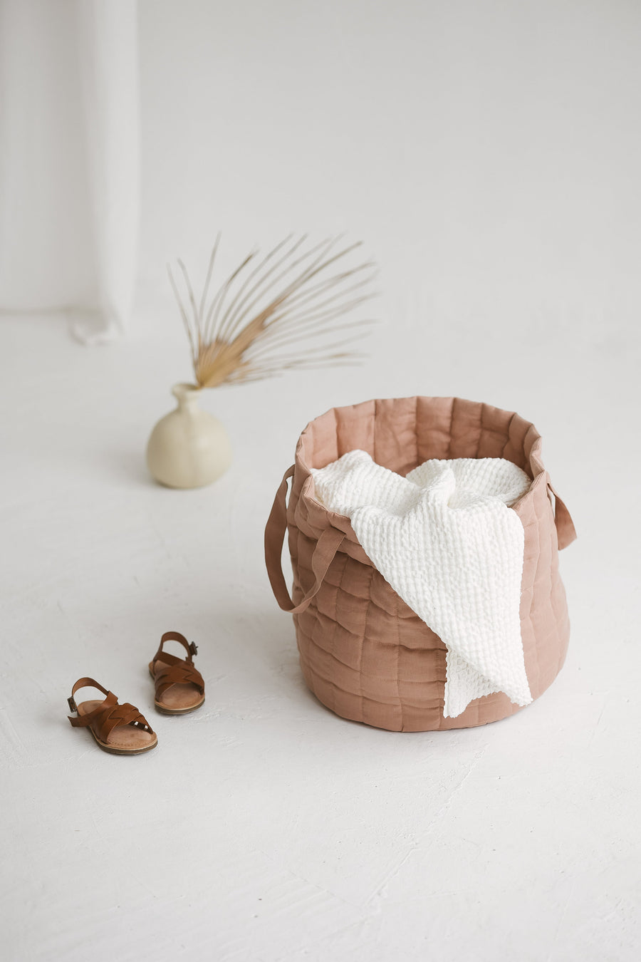 Quilted Linen Laundry Basket