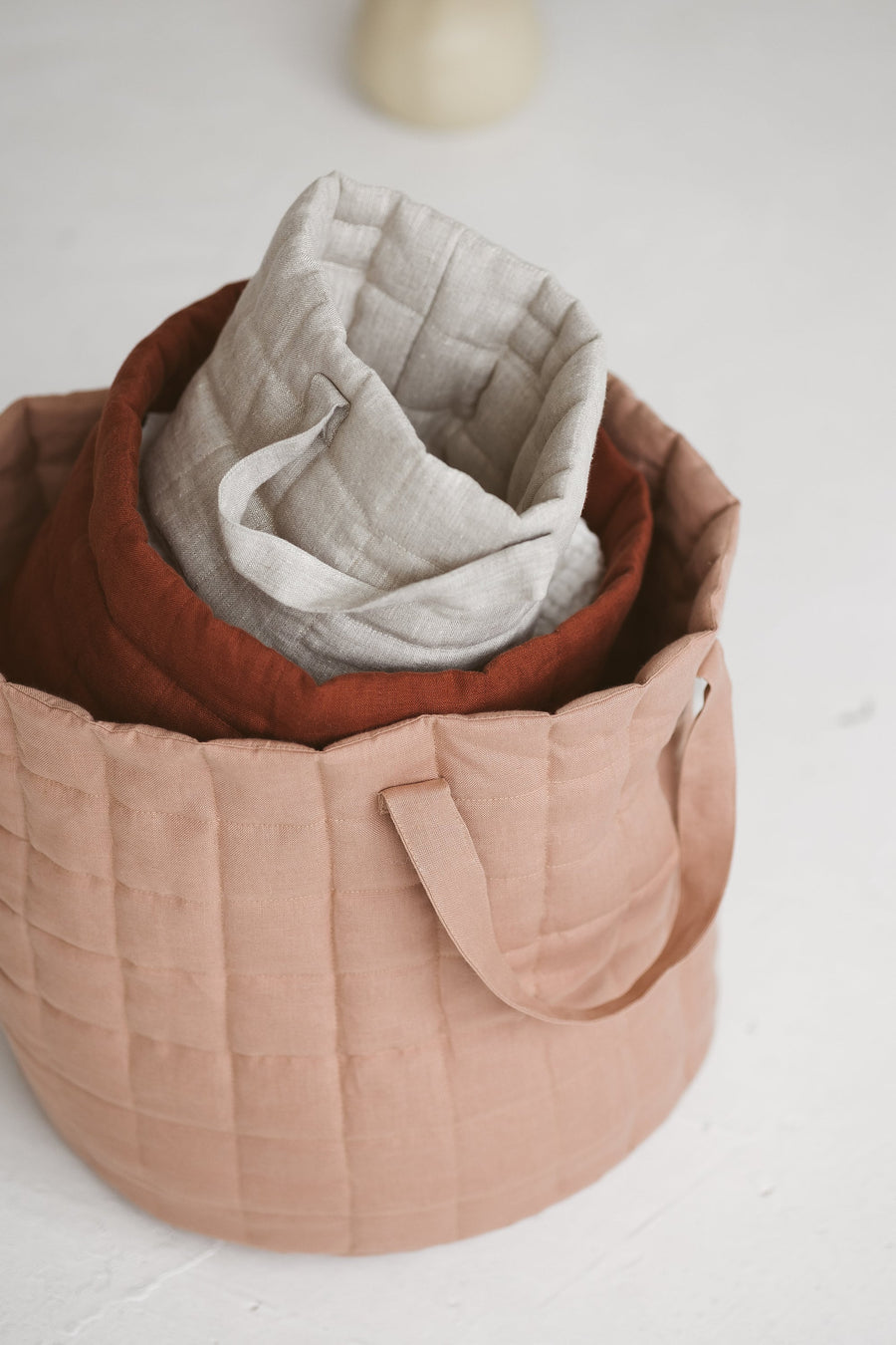 Quilted Linen Laundry Basket