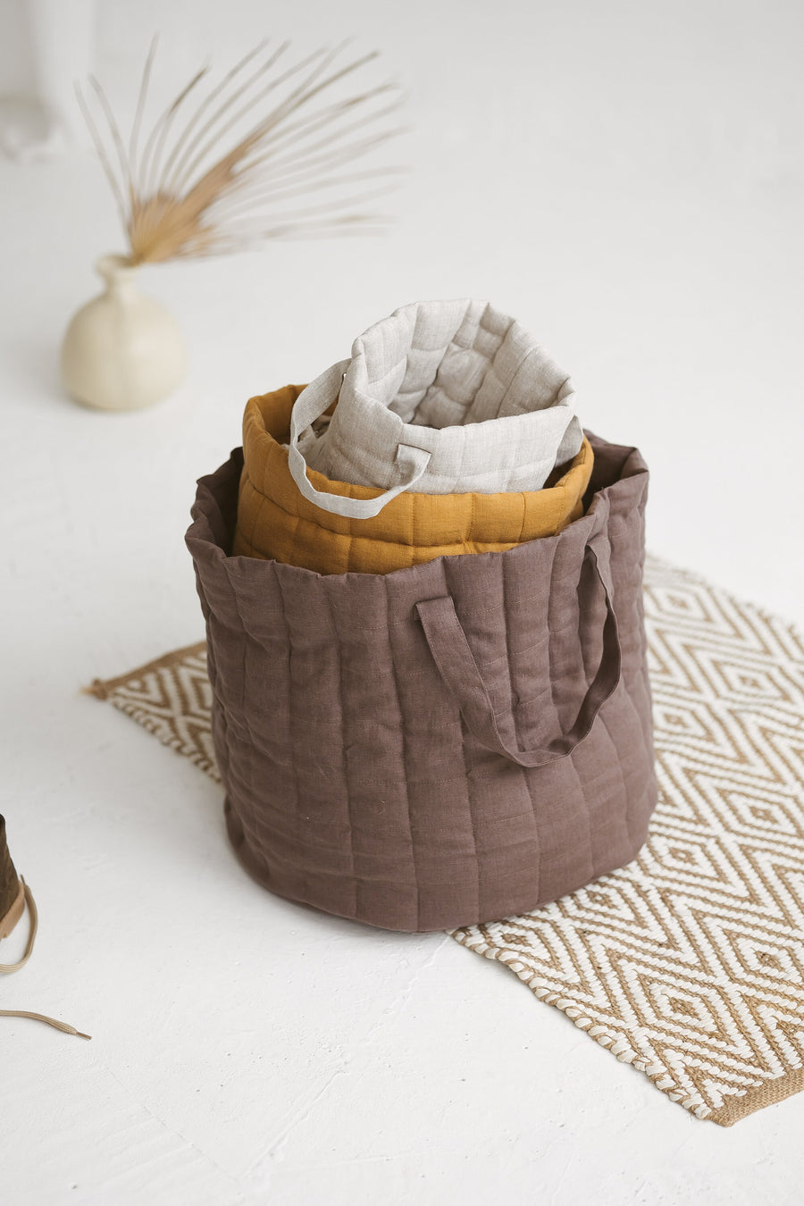 Quilted Linen Laundry Basket