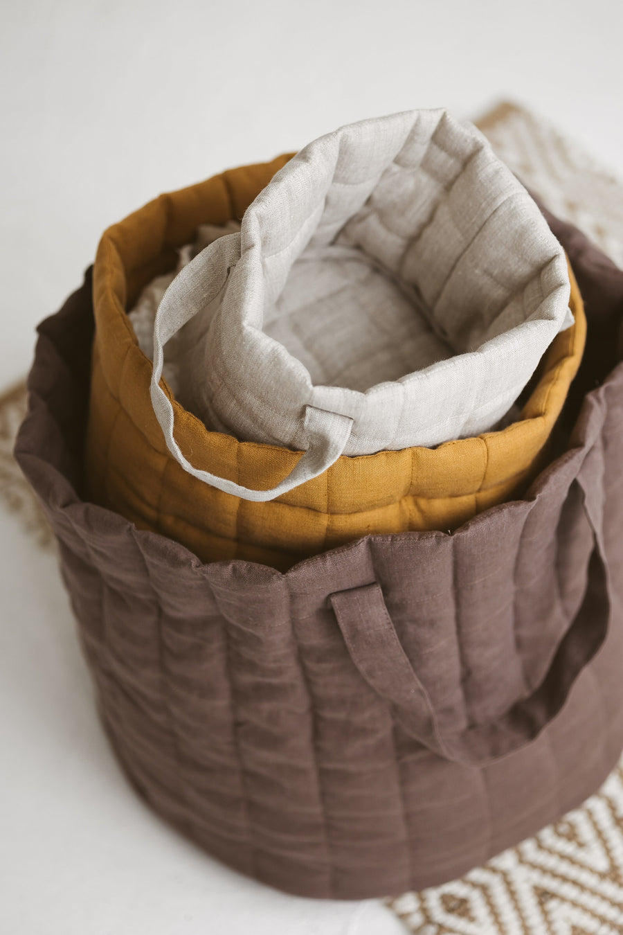 Quilted Linen Laundry Basket