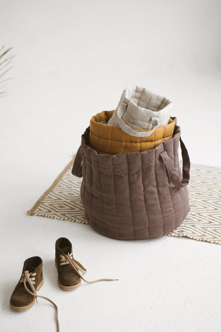 Quilted Linen Laundry Basket